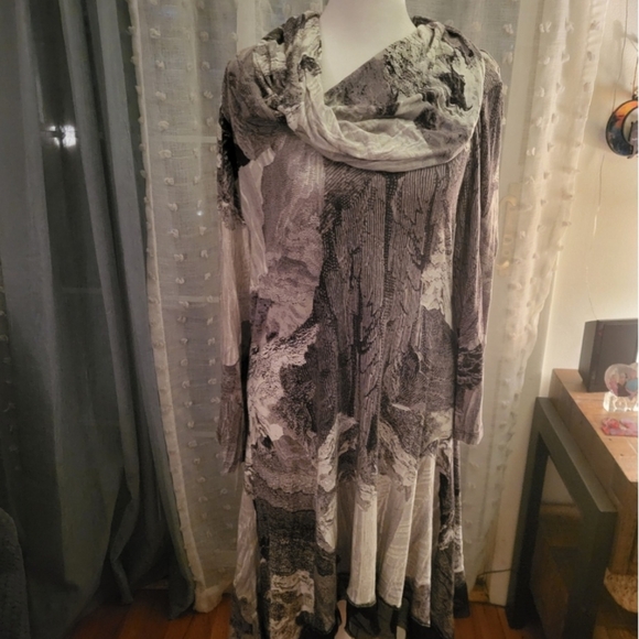 Cable and Gauge Elegant Black and Gray Artsy Design Women's Mid-length Dress L - Picture 13 of 13